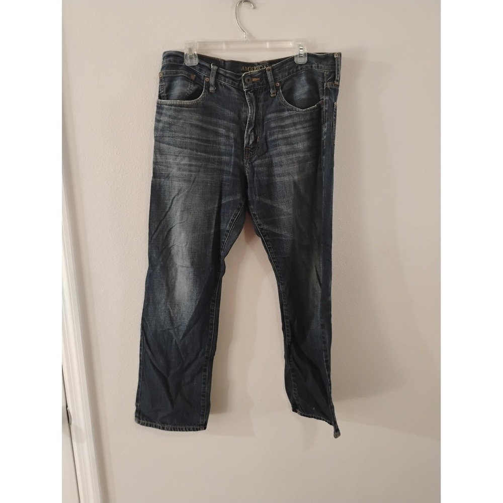 American Eagle Outfitters Relaxed Straight Jeans Dark Wash Denim 34x30